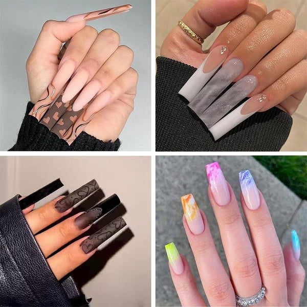 Chocolate Colored Heart-shaped Fake Nails Halo Dyed Rainbow False Nails Transparent Matte Wearable Nails Black Fake Nails With Glue