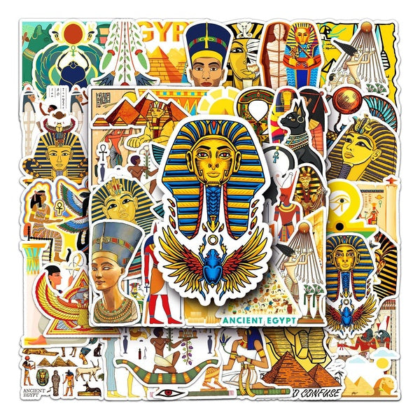 10-50Pcs Ancient Egypt Stickers Pyramid Sphinx Pharaoh Stickers Graffiti Stickers for DIY Luggage Laptop Skateboard Motorcycle Bicycle Stickers