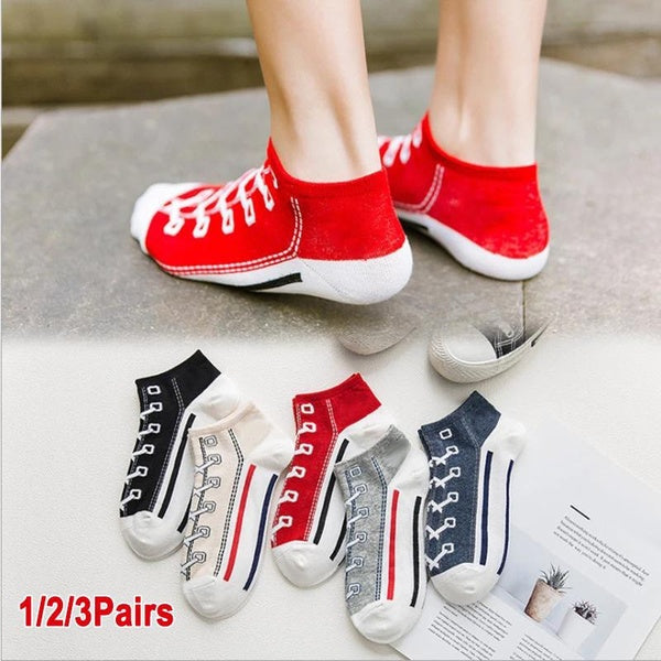 1-2-3-5Pair Funny Canvas Print Ankle Socks for Men Adults Spring Summer Sock Cotton Casual Sports Boat Socks College Style