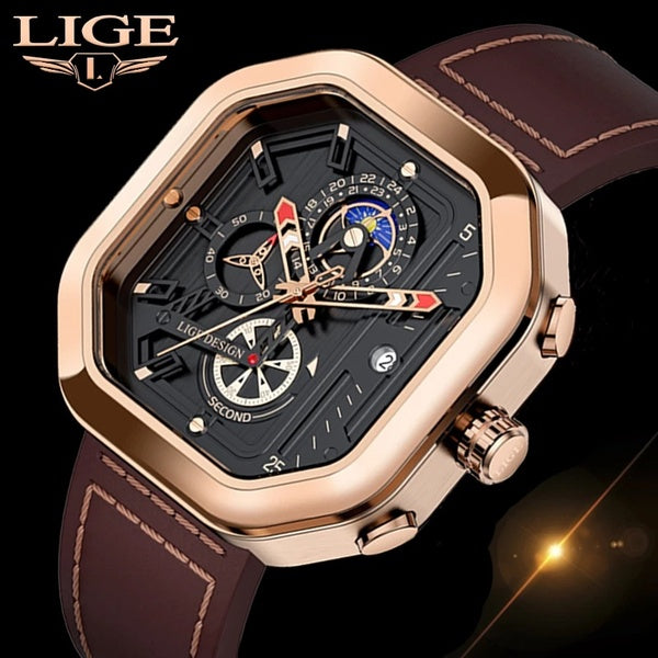 LIGE Design luxe hommes montres carré sport Quartz montre-bracelet 30M étanche creux personnalisé montre Relogio Masculino