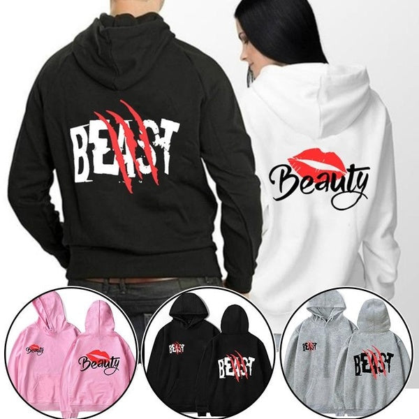 New Beauty and the Beast Alphabet Soulmate Couple Fashion Hoodie Cartoon Funny Couple Hoodie