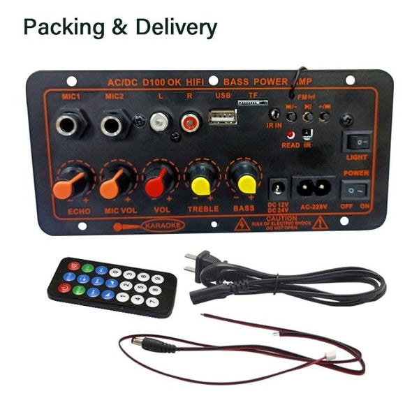 Carte d'amplificateur Audio Bluetooth 100 2x100W D300, Module d'amplificateur de caisson de basses à double Microphone, DC12V 24V 1CH, amplificateur