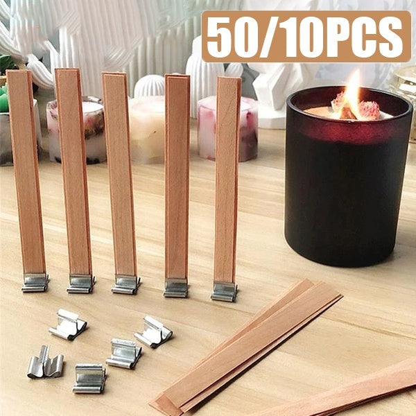 10-50Pcs 13X130mm-6X60mm Natural Wood Candle Wicks DIY Candle Making Supplies ( with Metal Candle Wick Sticker)