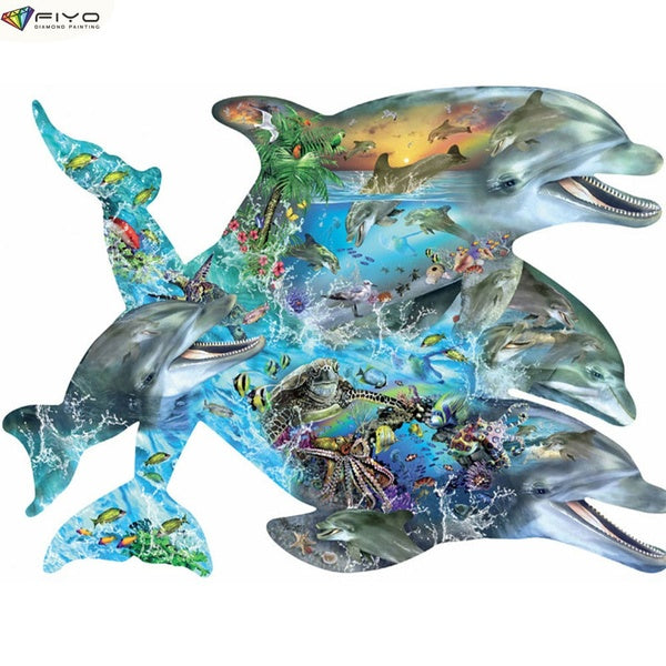 Dolphin DIY 5D Diamond Painting Full Drill with Number Kits Home and Kitchen Fashion Cross Stitch Embroidery Paintings Canvas Pictures Wall Decoratio