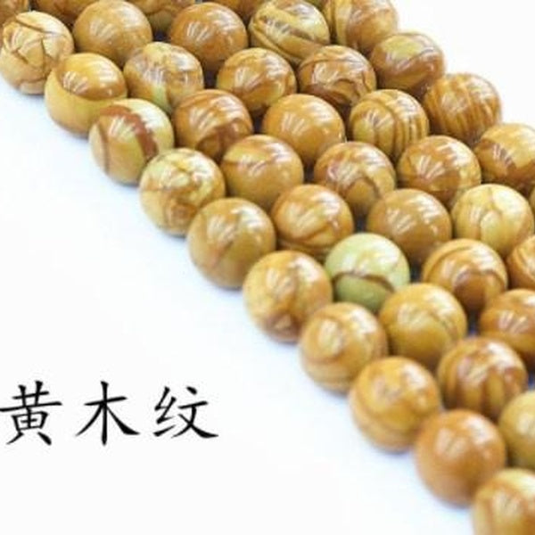 Natural Yellow wood grain loose beads Wood grain Stone Round Loose Spacer Beads For Jewelry Making DIY Bracelet Handmade 6-810mm m68
