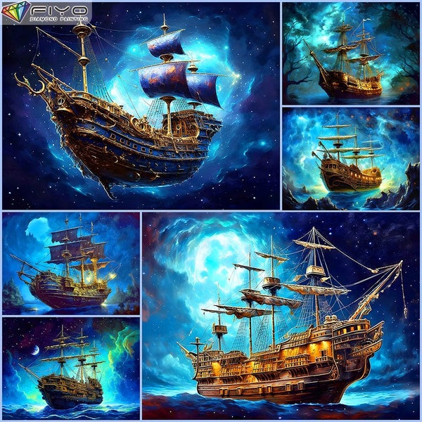 FIYO DIY 5D Marine vessel Diamond Painting Full Drill with Number Kits Home and Kitchen Fashion Cross Stitch Embroidery Paintings Canvas Pictures Wal