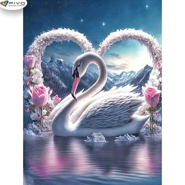FIYO Swans DIY 5D Diamond Painting Full Drill with Number Kits Home and Kitchen Fashion Mosaic Diamond Painting Canvas Wall Decoration Gift Crafts fo
