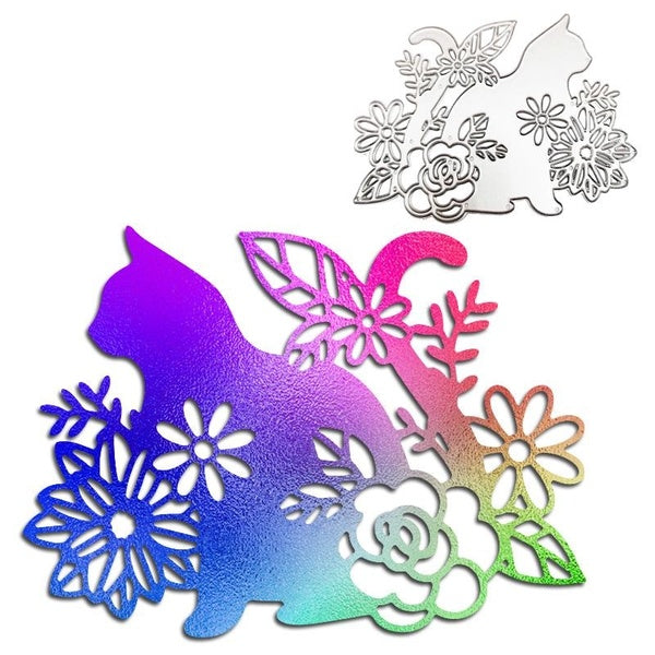 A Cat In A Flower Garden Design Style Metal Cutting Dies DIY Scrapbooking Embossing Stencil Paper Craft Album Template