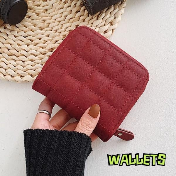 Petit portefeuille à fermeture éclair pour femme - Porte-monnaie et porte-cartes à carreaux