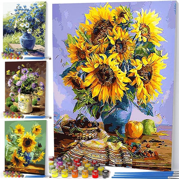 FIYO Flowers Diy Paint by Numbers Kits for Adults Sunflowers and Kids Beginner on Canvas Fashion Oil Painting Wall Art for Gift( No Frame )
