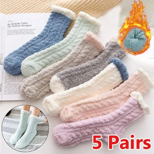 5 Pairs Fleece Socks Women's Winter Warm Soft Fluffy Bed Socks Casual Slipper Coral Velvet Fleece Socks