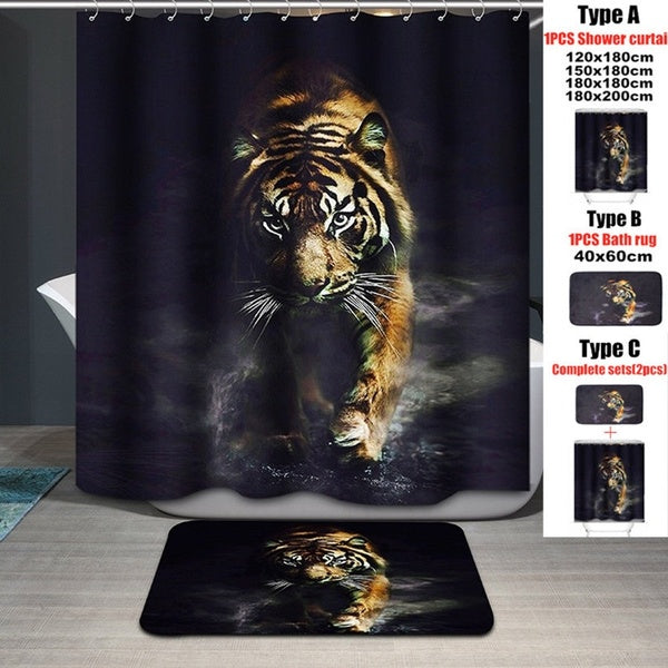 Cool Wildlife Animal Nature Decor Tiger Bathroom Decor Polyester Fabric Black Shower Curtain 120cm-150cm-180cm-200cm Plastic Shower Hooks Include+ Fl