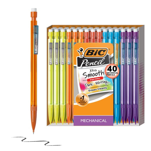 BIC Xtra-Smooth Mechanical Pencils with Erasers, Bright Edition Medium Point (0.7mm), 40-Count Pack, Bulk Mechanical Pencils for School or Office Sup