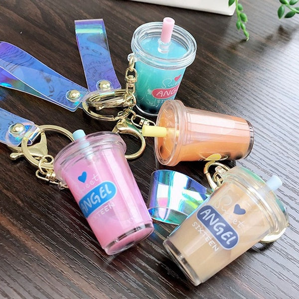 Bubble Tea Keychain Creative Pearl Milk Tea Keychain Cartoon Key Chain Pendant Bag Pendant