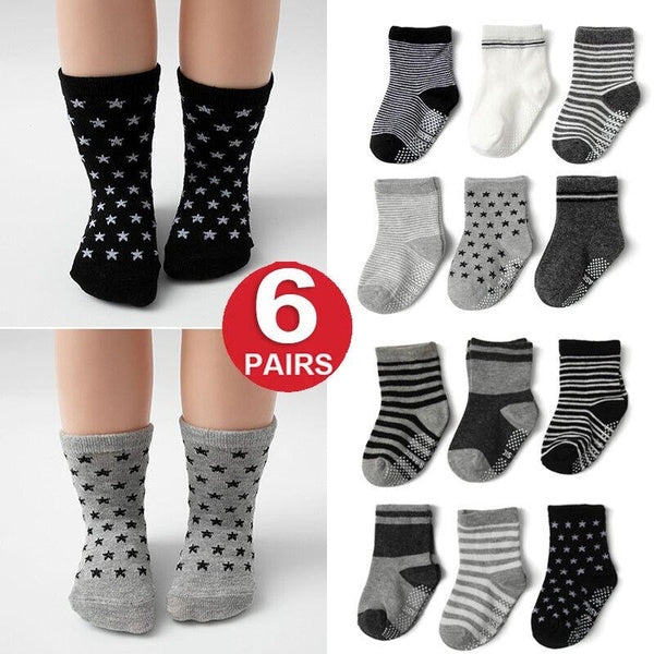 6PAIRS Baby Boys Toddlers Non Slip Ankle Socks Kids Non Skid Floor Socks Lot