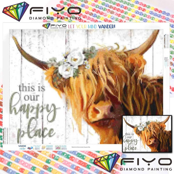 FIYO Cow DIY 5D Diamond Painting Full Drill with Number Kits Home and Kitchen Fashion Cross Stitch Embroidery Paintings Canvas Pictures Wall Decorati