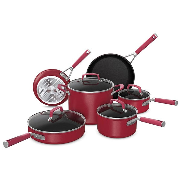 Ninja Foodi NeverStick Vivid Oven Safe 10 Piece Pots and Pans Cookware Set, Crimson