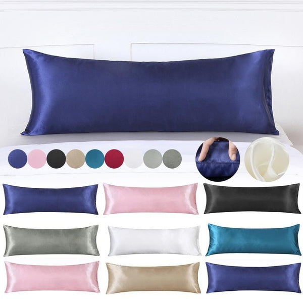 Super Soft Silk QUEEN Full Body Pillow Cover 51*135cm- Long Bed Pillow Body Pillowcase for Hair and Skin, Soft Breathable Both Sides Silk Pillow Ca