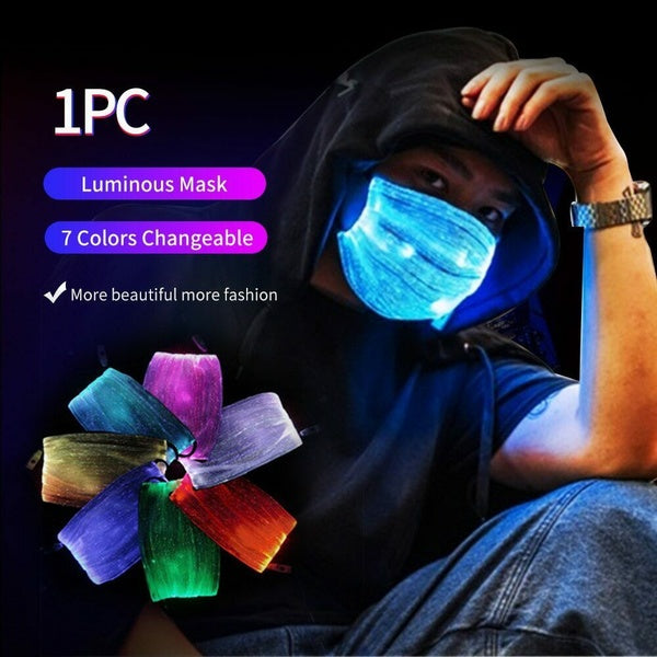 1Pcs Fiber LED Color Glowing Face Mask USB Rechargeable with Replaceable PM2.5 Filter