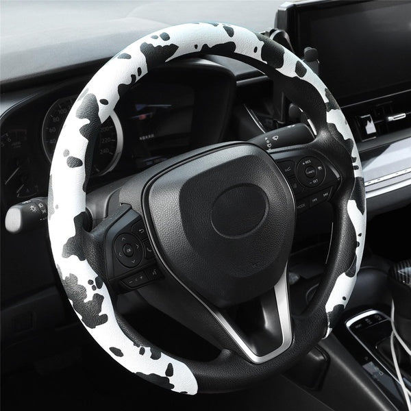 Universal Car Steering Wheel Cover Cow Print for O-D Type 14 1-2-15 inch Breathable Non-Slip Auto Interior Accessories