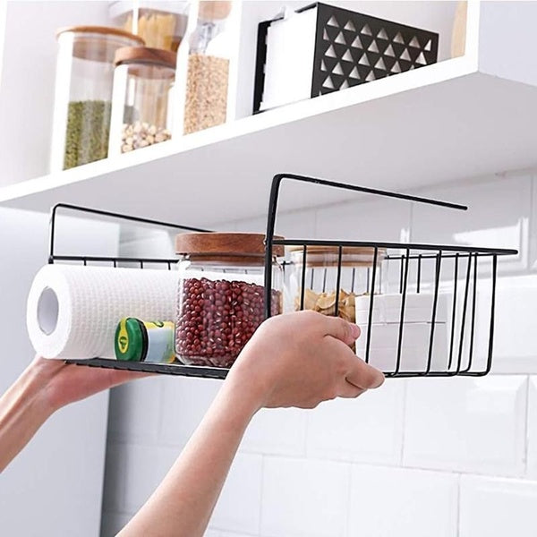 Premium Under Cabinet Hanging Storage, Durable Metal Mesh Sliding Pull-Out Basket Organizers For Kitchen Counters, Pantry & Office