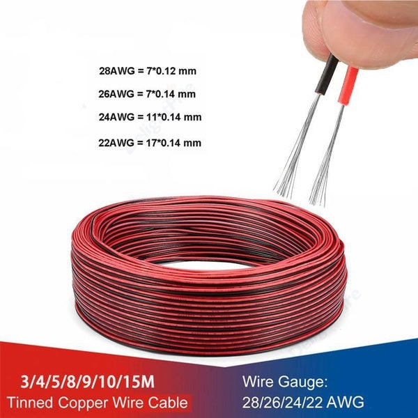 3-4-5-8-9-10-15Meters 2pin Red Black Wire Hookup Electrical Cable Stranded Auto 2 Wire Low Voltage DC Wire for Car Audio,Home Theater,LED