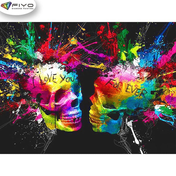 FIYO Colored Skull Diamond Painting Kits For Adults DIY 5D Diamond Mosaic Diamond Painting Home and Kitchen Fashion Canvas Pictures Wall Decoration G