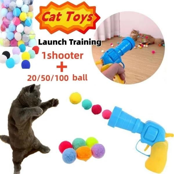 Creative Interactive Launch Training Cat Toys Kittens Mini Pompoms Games Stretch Plush Ball Toys Cat Supplies Pet Accessories
