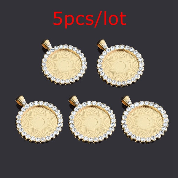 5pcs Rhinestone Pendant Necklace Base DIY Jewelry Making for Cabochon 25mm Crafts Setting Jewellery Findings Accessories