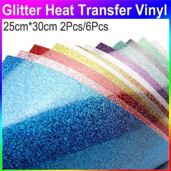 2-6 Sheets Heat Transfer Glitter Vinyl Transfer Vinyl Iron on For Clothes HTV Shirt High Elastic Decor Film Easy To Cut Luminous Sticker