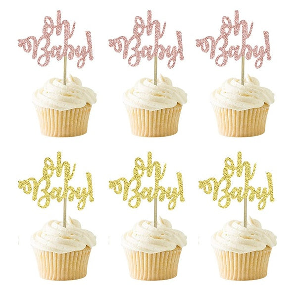 10pcs Glitter Oh Baby Cupcake Toppers Picks for Baby Boy Girl 1st Birthday Baby Shower Kids Party Cake Decoration