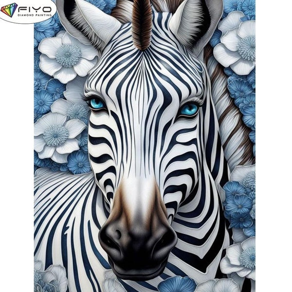 FIYO DIY 5D Zebra Diamond Painting Full Drill with Number Kits Maison et Cuisine Mode Mosaïque Diamant Peinture Toile Décoration Murale Cadeau Artisa