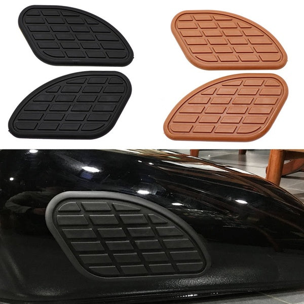 1Pair Vintage Universal Motorcycle Rubber Oil Gas Tank Pad Side Fuel Knee Protector Sticker for most Motorcycle Brown-Black