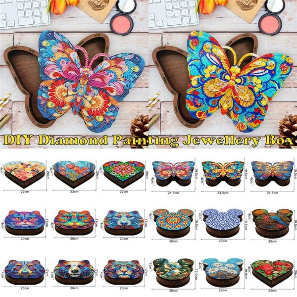 DIY Butterfly Diamond Painting Wooden Make-up Box 5D Crystal Embroidery Kit Home Storage Box @#A05