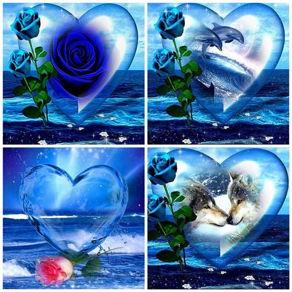 Flower and Heart Love Art DIY 5D Diamond Painting Full Drill with Number Kits Home and Kitchen Fashion Crystal Rhinestone Cross Stitch Embroidery Pai