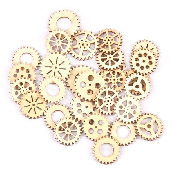 50Pcs 30-35mm Mixed Gear Natural Wooden Crafts Supplies Handmade Accessories DIY Scrapbooking Embellishments Home Decor MT2741