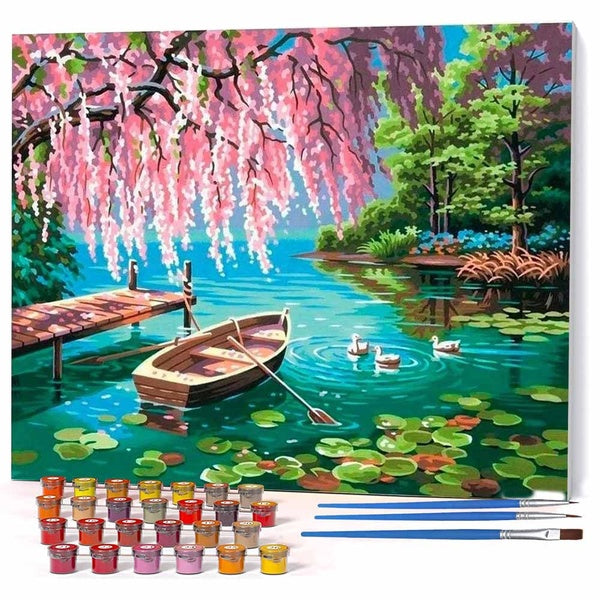 FIYO Diy Landscape Paint by Numbers Kits for Adults and Kids Beginner on Canvas Fashion Oil Painting Wall Art for Gift( No Frame )