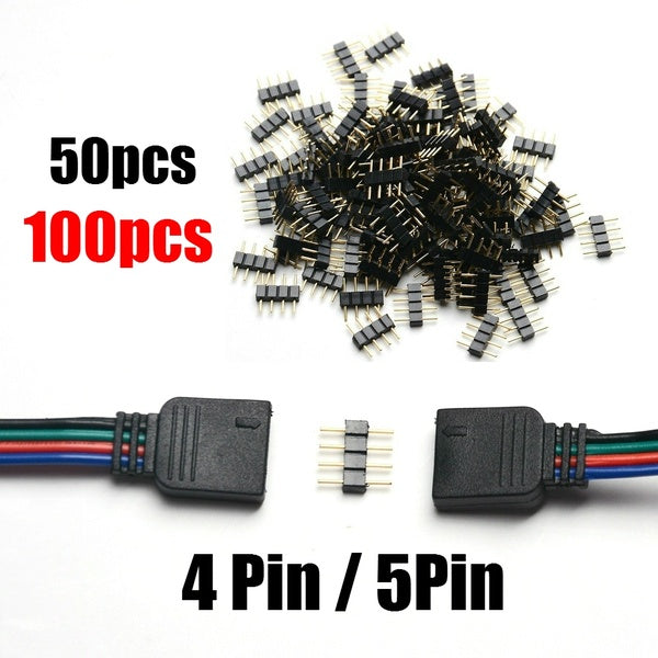 50pcs-100pcs 4 Pin 5 Pin RGB Needle Connector Adapter Male Type Double 4 Pin-5 Pin DIY Small Part for 3528 5050 LED RGB Strip Lights Insert