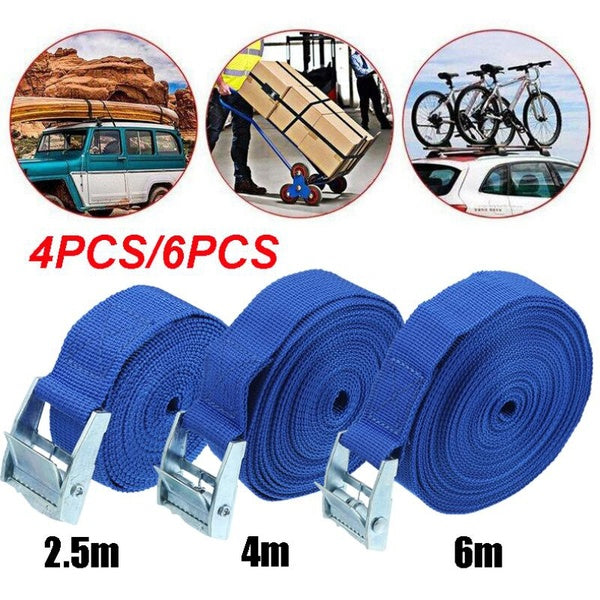 4-6PCS Heavy Duty Lashing Straps 2.5-4-6M Cargo Luggage Tie Down Cam Buckle Roof Rack for Motorcycle Bike Car