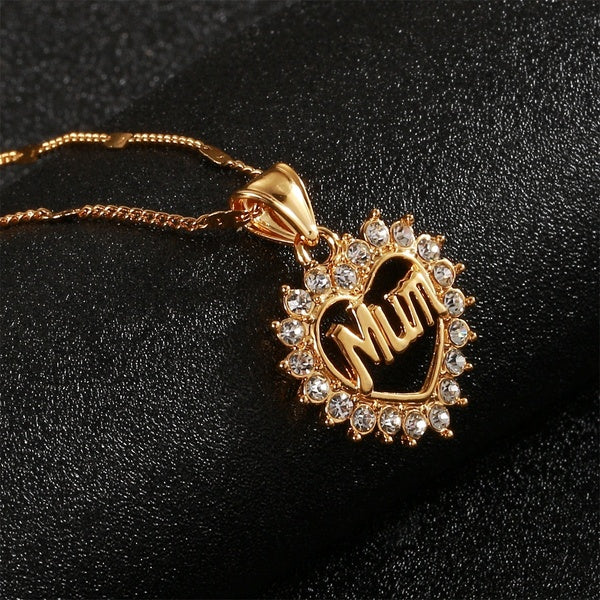 Mode mignon Alphabets maman pendentif collier strass couleur or coeur femmes charme bijoux cadeau