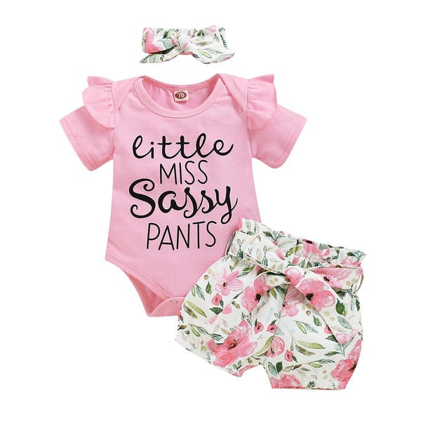 Cute Newborn Baby Girls Clothes Summer Infant Short Sleeve Tops Flower Pants Headband 3Pcs Outfits Toddler Clothing