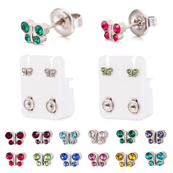 Alisouy 2pcs Steel Butterfly Birthstone Zircon Ear Helix Tragus Cartilage Stud Earrings Piercing Aseptic Package For Gun Jewelry