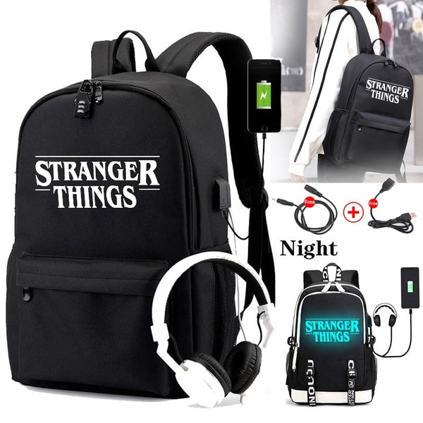 Stranger Things Backpack Teenage Student School Bag Casual Travel Backpack Can USB Charging Waterproof Canvas Laptop Backpack
