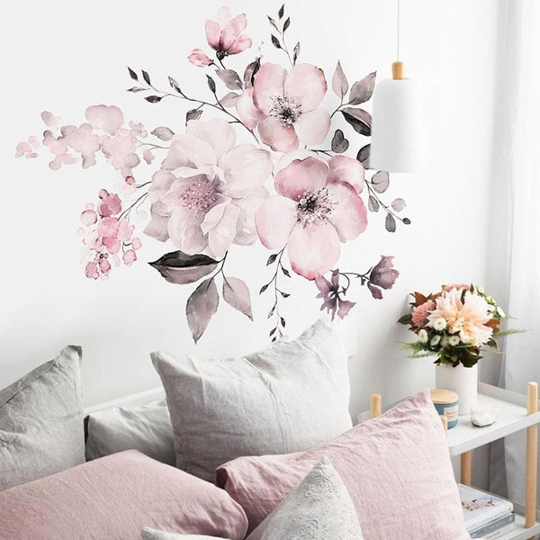 Pink Flowers Wall Stickers Bedroom Living Room Decoration Mural Home Decor Decals Flower Cluster Stickers Wallpaper