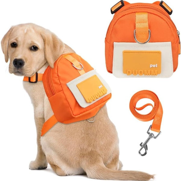 Dog Backpack Harness with Leash,Cute Pet Puppy Backpacks Bulid-in Dog Poop Bag Dispenser,Adjustable Pets Self Carrier Bag for Small Medium Dogs Trave
