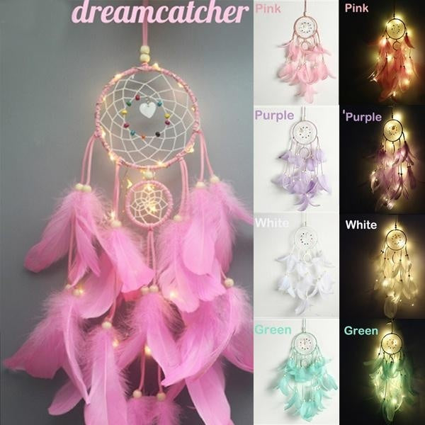 Dream Catcher Wall Decor, Handmade Dream Catcher with LED Light, Colorful Feather Dream Catchers Wall Decor, Dreamcatchers Gift for Girls Kids Women(