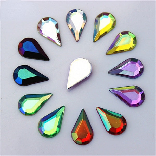 100 Pieces 8*13mm Teardrop Nail Art Rhinestones Flatback Acrylic Crystal Manicure Strass Nail Art Decoration Gems