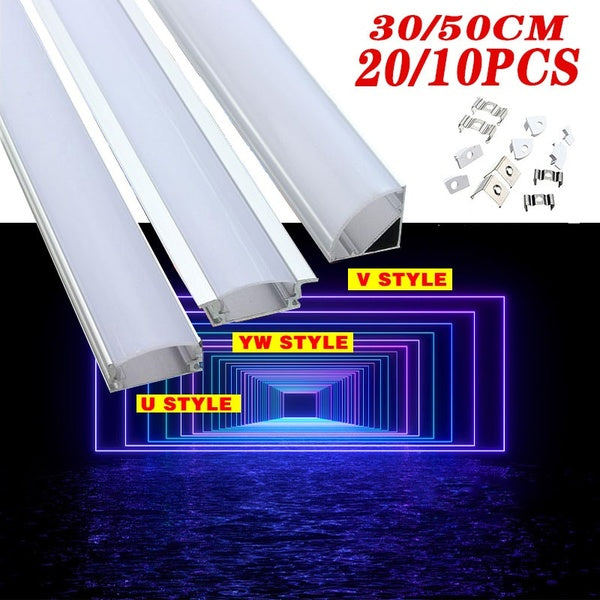 10-20PCS 30CM 50CM Aluminium Channel LED Strip Light Holder Cover Système de clips de montage pour LED Strip Light Bar Cabinet Lamp Car Light - U - V