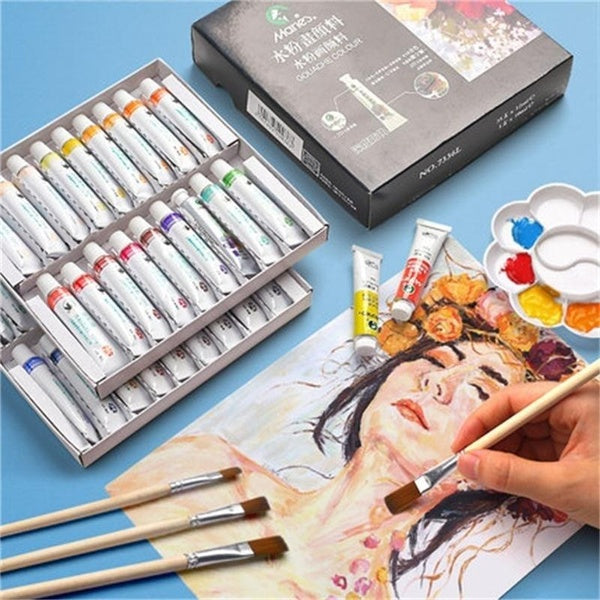 Marie's 18 Colors 12ML Tube Art Watercolor Gouache Paint Set Painting Pigment Strong Coverage Art Supply