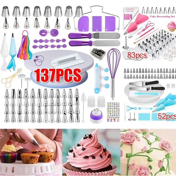 New Multi-function Cake Decorating Kit Cake Tools Turntable Set Dessert Baking Accessories Cream Pastry Supplies Gift for Women 137-83-73-52Pcs